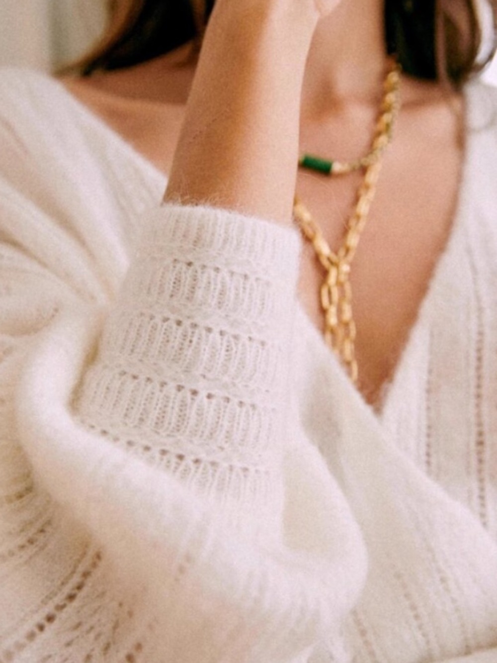 Sezane Cristina  Surplice Reversible Jumper Sweater Ecru Kid Mohair Wool XS - Picture 2 of 11